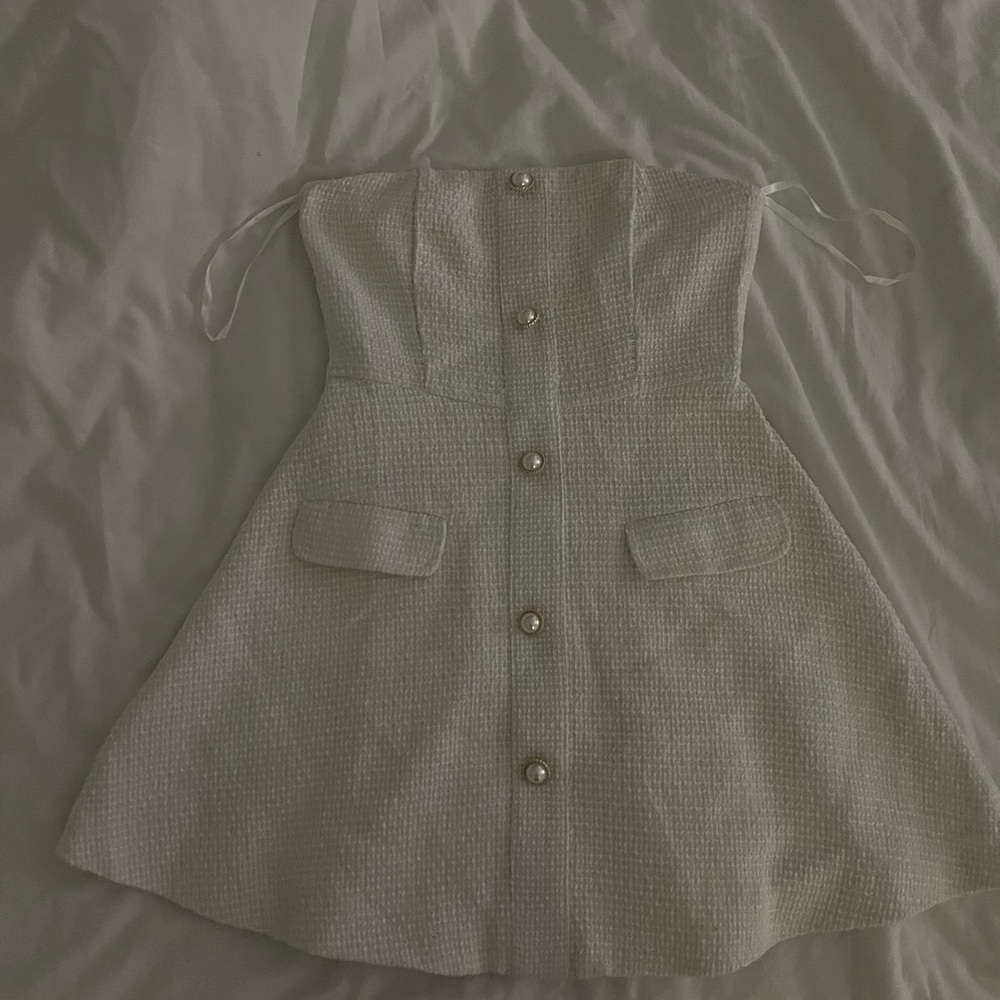 REVOLVE Cream Mini Dress with Gold Buttons